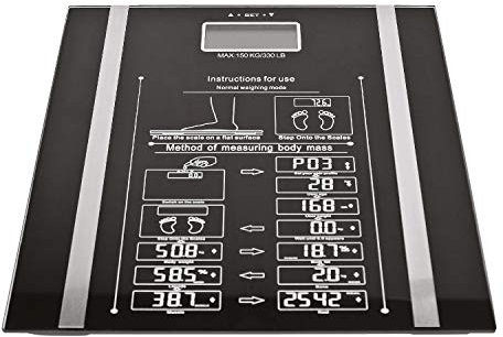 Bauer Professional 92060 Digital Body Fat Analyser / Max 150KG Weighing Scale with Memory / 10 Profiles / Anti-Slip Tempered Glass