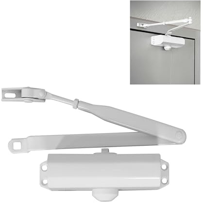 Amig - Automatisk dörrstängare för dörrar upp till 40 kg vikt och 85 cm bredd - Aluminium med vit finish - Förhindrar olyckor från igenslagna dörrar eller drag - Inkluderar skruvar