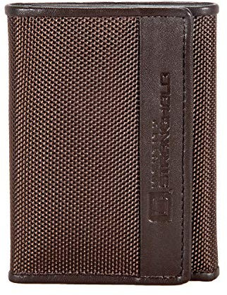 ID Stronghold RFID-blockierend, schlankes Leder, dreifach gefaltete Geldbörse für Herren, strapazierfähiges Nylon und Leder, Dunkelbraun, Small, RFID-Geldbörse