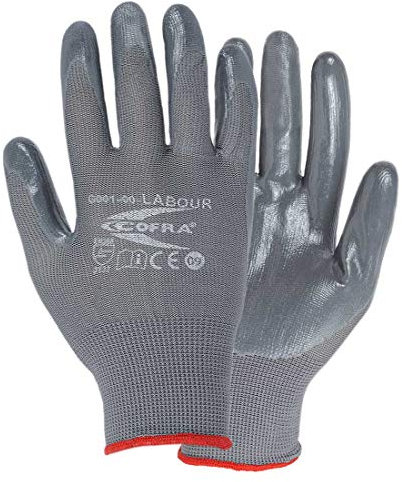Cofra - Guantes de trabajo profesionales de nitrilo, guantes de protección de nitrilo, guantes de seguridad, guantes de montaje, gris laboratorio 7-11, Gris