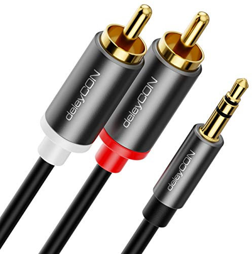 deleyCON 5m Klinke zu Cinch RCA Kabel 3,5mm Audiokabel Wandler Kabel Handy und Smartphone an HiFi-Receiver 3,5mm AUX Klinke auf Cinch Stecker (Extra Dünn & Flexibel)