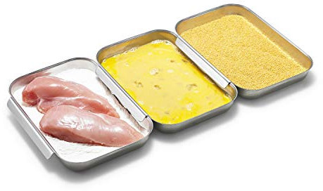 Supremery Juego de empanado Acero Inoxidable 3 Partes - 3 Cuencos para empanizar 23 x 15 x 3 cm - Schnitzel Carne de Pescado - línea de empanado de Metal Rectangular