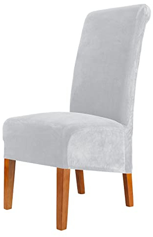 CMAKER Lot de 6 Housses de Chaise de Salle à Manger en Velours Extensible à Haut Dossier en élasthanne, élastiques et lavables, Taille XL, Gris Clair