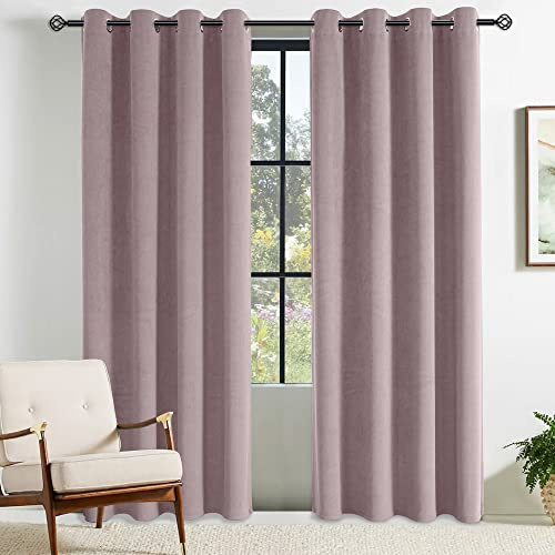 CUCRAF Girls Curtains Pale Pink 2 Panels 46 W x 90 L Ring Top Blackout Velvet Eyelet Thermal Insulated Soundproof Curtian for Living Room & Baby Room