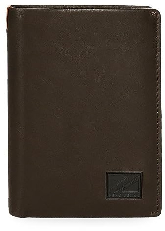 Pepe Jeans Marshal Portefeuilles et Porte-Monnaie en Cuir de Vachette Noir, Marron, Bleu et Gris, Marron, Talla única, Portefeuille Vertical