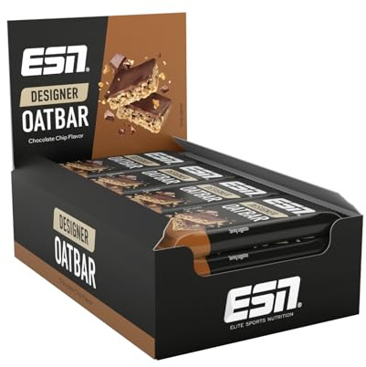 ESN Designer Oat Bar Box, Chocolate Chip, 12 x 100 g, Hafer Riegel für Power auf Haferbasis - perfekt für unterwegs