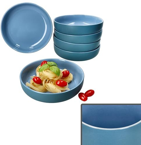 Ritzenhoff & Breker Jasper Lot de 6 assiettes creuses bleu océan I 610 ml Ø 19,3 cm I Assiettes creuses pour 6 personnes I Assiettes creuses pour salade, soupe, pâtes, etc. pour le petit déjeuner, le