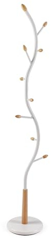 Versa Swindon Perchero de Pie de Estilo Minimalista, con 9 Ganchos o Colgadores para Ropa o Bolsos para el Recibidor, Medidas (Al x L x An) 180 x 30 x 30 cm, Metal y Madera, Color Blanco