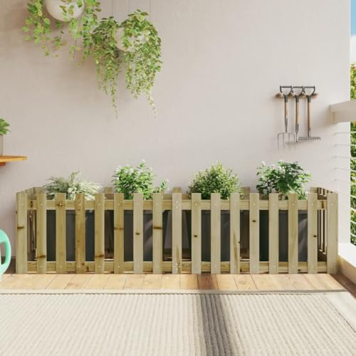 HaoChrymec Recinzione Giardino Esterno in Legno di Pino Impregnato, Staccionata per Orto e Aiuole, Design Rustico e Naturale, 200 x 50 x 50 cm