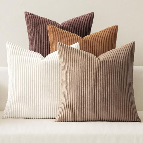 MIULEE Fundas Cojines 40 x 40 Fundas de Cojin para Decoracion Hogar Sofa Cama Sillas Jardin Cojines Modernos de Pana para Dormitorio Sala de Estar 4 Piezas Marrón
