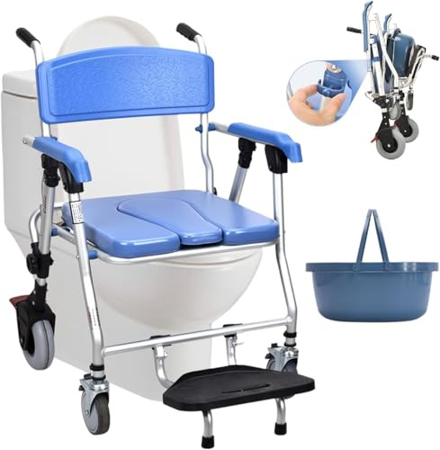 Silla de inodoro portátil con ruedas, inodoro plegable para ancianos y discapacitados, cómoda multifuncional para uso doméstico y hospitalario