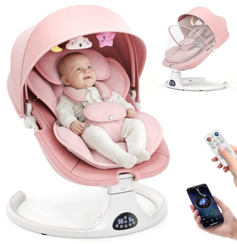 Baby Swing for Infants to Toddler Electric Newborn Swing with 5-Speed 3-Seat Positions 5-Point Carabiner,with Bluetooth Music 10-Preset Melodies, Indoor and Outdoor use