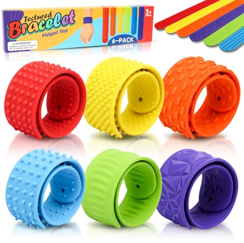6 Pcs Sensory Slap Bracelets, Textured Soft Fidget Toys for Kids Adults