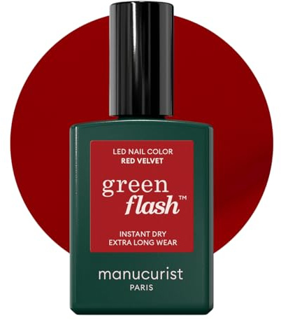Manucurist Green Flash Gel-Nagellack Red Velvet Tiefes Samtrot - UV & LED Gel Lack - 12-Free, Bio-basiert (84%) - Profi-Maniküre - 15 ml