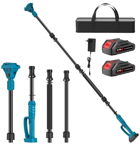Percas estalladoras, 2 m telescópicas para talonetos, barra extensible con 2 x 21 V baterías, rotación de 180 °, compatible con motosierras, podadoras inalámbricas, cortasetos y otras herramientas