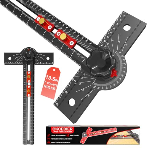 Squadra a T per Falegnameria, 34cm con Angolo Regolabile 15–165°, Strumento di Misura in Lega di Alluminio, Guida di Posizionamento per Foratura di Precisione – Ideale per Carpenteria, Disegno