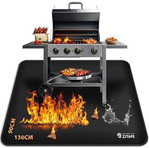 Brandsäkert underlag, grillmatta gasgrill – 130 x 90 cm, vikbar värmeskyddsmatta, golvskydd, grillunderlag, silikonglasfiber, vattentät grillmatta för grillar, golv, öppen spis, gräsmatta