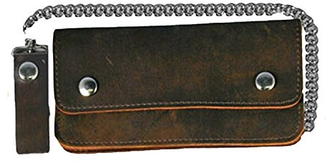Leather Biker Billfold Chain 8 inch Wallet Natural Tan Brown Distressed Leather Made in USA