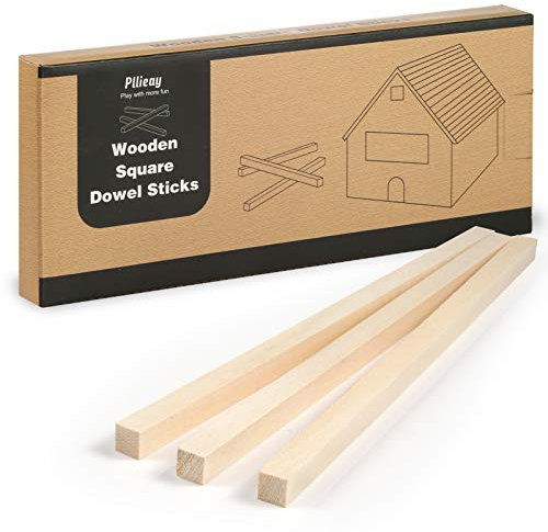 Pllieay 20Pcs 25x1x1Cm Holzstäbe Quadratisch, Quadratische Dübelstangen, Unvollendete quadratische Holzstiftstifte für Bastelprojekte und DIY-Aktivitäten