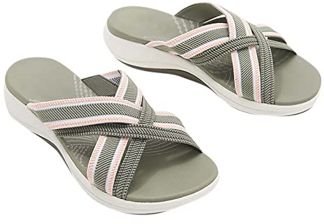 2022 New Women Wedge Slide Sandals Thick Bottom Crossover Fashion Slip On Flat Sandals Ladies Summer Sliders Comfy Soft Wide Fit Strech Beach & Pool Shoes UK Sale Clearance
