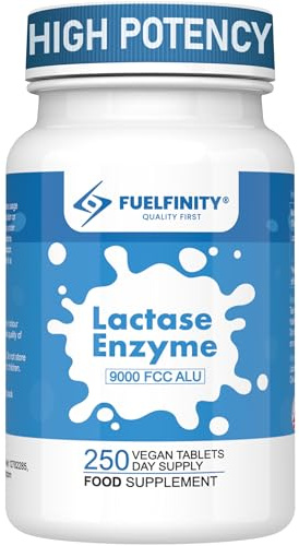 Efficient Lactase Tablets - 250 Days Supply - Lactose Intolerance Tablets 9000 FCC ALU High Strength - Aids in Lactose Digestion - FuelFinity® Excellent Manufacturing Standards (1 Pack)