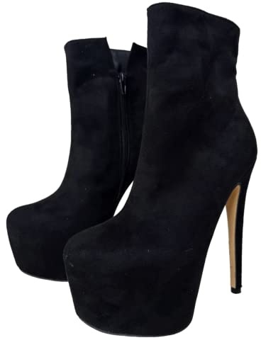 Frankie Hsu Bottines à talons hauts classiques et sexy à plateforme Stiletto - Style tendance en faux daim - Taille 4-19 - Pour homme et femme, noir, 35.5 EU