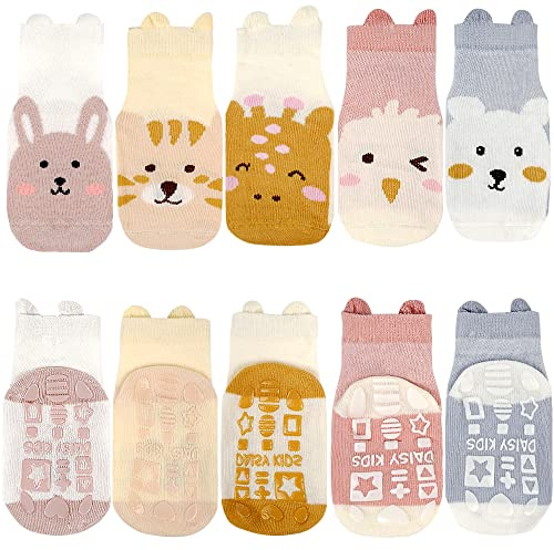 Vicloon Chaussettes Antidérapantes Bébé,5pcs Chaussettes Bébé Respirant Fond en Silicone,Offre Une Prise En Main Sûre,Convient Aux 0-5Mois/5-12Mois/1-3ans Garçons et Aux Filles