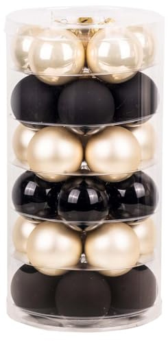 Inge Glas Weihnachtskugeln | Schöne Christbaumkugeln aus Glas | 30 Kugen in Dose | Christbaumschmuck Weihnachtsbaumschmuck Weihnachtsbaumkugeln (Moonlight Shadow | Schwarz Creme beige)