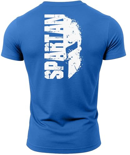 GYMTIER Spartan Split Helmet Men's Gym T-Shirt Bodybuilding Training Workout Lifting Top Clothing, Navy, L