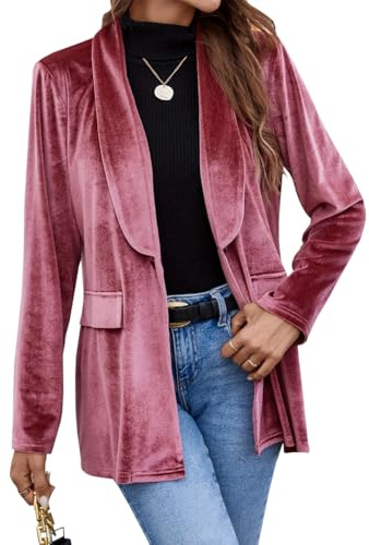 TACSTRUN Chaqueta de Terciopelo Blazer Casual Manga Larga Cuello Solapa Blazer Negocios Largo cárdigan más Ropa