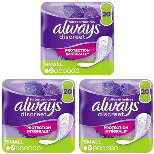 Always Discreet Serviettes Pour Fuites Urinaires Femmes Small 20 Serviettes Protection Intégrale*. Discrétion Incroyable (Lot de 3)