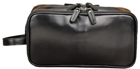 Balidiya Neceser de viaje de piel auténtica para hombre, kit de afeitado, resistente al agua, organizador de artículos de tocador para accesorios, cosméticos, higiene, artículos esenciales de aseo