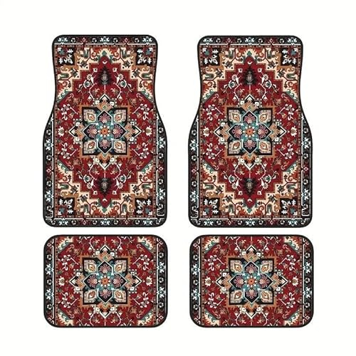 BedEuu Bohemian Auto Fußmatte 4er-Set – Rutschfeste Allwetter-Universal-Passform für Autos, SUVs, LKWs – Türkisches Persisches Design Polyesterfaser (Persische Automatte 1)