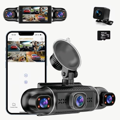 Infinn Dashcam Bil 360 grader, 4 kameror, 1080p Full HD, 64 GB, loopinspelning, utlösare vid olyckor, 24 timmars parkeringsövervakning, WiFi, mörkerseende, G-sensor, rörelsedetektor, 3-tums IPS-skärm
