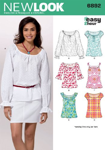 New Look Sewing Pattern 6892: Misses Tops, Size A, A (6-8-10-12-14-16)