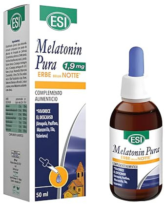 ESI Melatonina Plus Erbe della Notte 1,9 mg (50 ml) - Complemento Alimenticio Natural para el Sueño con Amapola, Pasiflora y Más - Sin Alcohol/Gluten - Ayuda Contra el Jet Lag (50 ml (Paquete de 1))