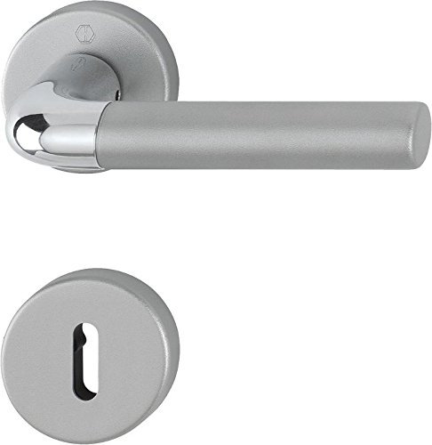 Hoppe Bremen Aluminium Rosettengarnitur, F49 / F9-2 verchromt / Alu Stahl matt, 1505/42KV/42KVS, OB Ovalbart