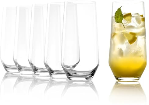 Stölzle Lausitz Vasos de Longdrink Quatrophil Set de 6, 390ml – Elegantes Vasos para Longdrinks y Cócteles – Vasos de Cristal para Agua y Jugos – Resistente a Golpes y Aptos para Lavavajillas