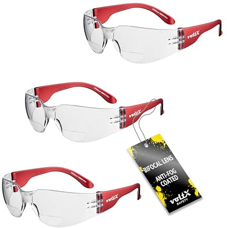 voltX 3 x GRAFTER’ Bifocal Lightweight Industrial Reading Safety Glasses, UKCA & CE EN166f Certified/Cycling Safety Glasses (Clear Lens +3.0) + UV400 anti fog coated lens