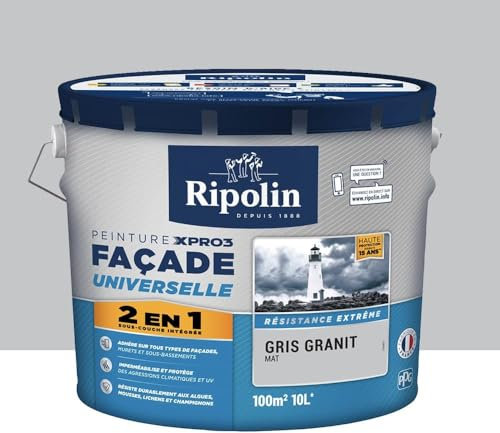 Peinture façade 2en1 xpro3 RIPOLIN, gris granit, 10 l