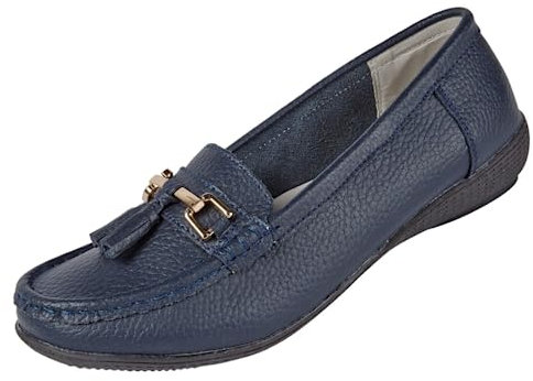 Jo & Joe Ladies Leather Loafer Shoes Plimsole Pumps Womens Flat Shoes Navy Size UK 6 EU 39