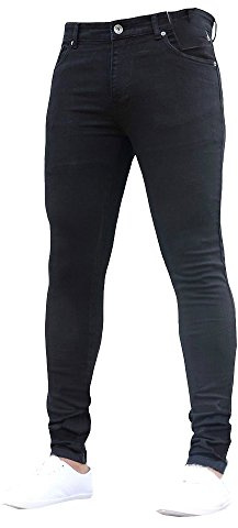 Homme Basic Pantalon Serré Denim Biker Jeans Skinny Slim Noir L