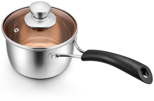 P&P CHEF 1 Quart Saucepan Small Pot, Stainless Steel Saucepan with Lid, Small Sauce Pan for Home Kitchen Restaurant Cooking, Visible Glass lid & Bakelite Heat-Proof Handles,Dishwasher Safe, 1 Pc