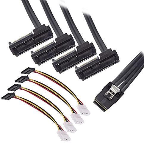 Cablecc Internes 36-poliges Mini-SAS SFF-8087 Host auf 4 SFF-8482 Target SAS-Festplatte und IDE-Stromkabel, 50 cm