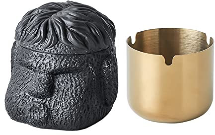 Pattumiera da tavolo, cestino per la spazzatura da tavolo, in acciaio inox, per esterni, balcone, inodore, adatta anche come bella decorazione da tavolo, 3, nero