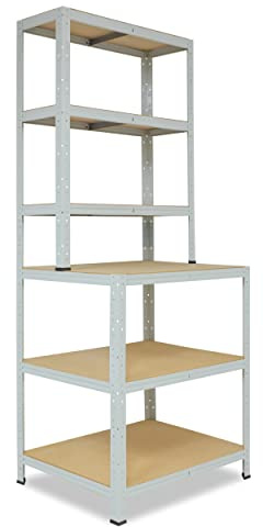 shelfplaza® 190x80x60cm Office Werkbank Regal Schwerlast lichtgrau mit 6 Böden à 145kg Tragkraft/Metall Schwerlast Steckregal Schwerlastregal Stufenregal Metall Regalsystem/Regale Lagerregale