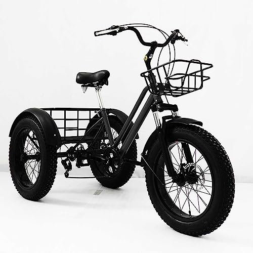 BJYX Dreirad für Erwachsene, 7 Gänge, Fat Tire Erwachsene Dreirad mit Korb vorne und hinten, Cruiser 3-Rad-Fahrrad für Damen/Herren/Sport