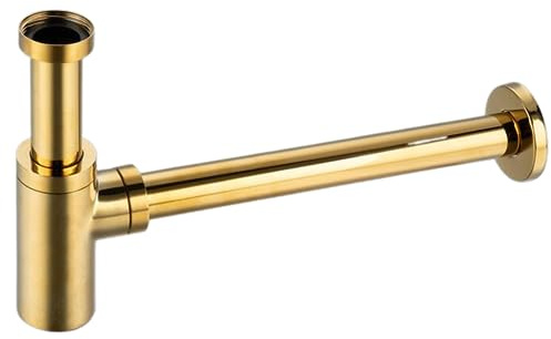 BALNEO Sifon För Tvättställ, Universal För Tvättställ och Tvättställ, Avloppsarmatur, Perfekt passform - Luktfälla Med Rengöringsöppning, Guld Mässing, G1 1/4 X 32 Mm, Universal, Rör, Rund