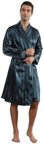 Westkun Kimono Herren Japanisch Morgenmantel Lang Leichter Langarm Satin Bademantel Robe mit Gürtel für Spa Nachtwäsche(Vertikale Streifen,XXL)