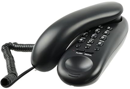 Wandtelefon - Schnurgebundenes platzsparendes Telefon mit elastischem Spiralkabel - Wahlwiederholung - MFV-Tonwahlverfahren - schwarz